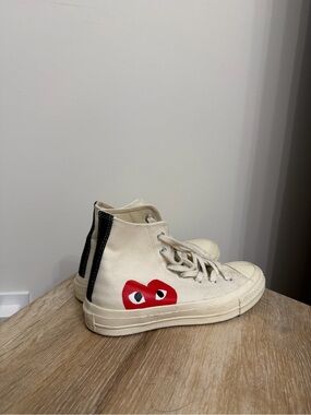 Comme des Garcons Cream High-Top Sneakers with Red Heart